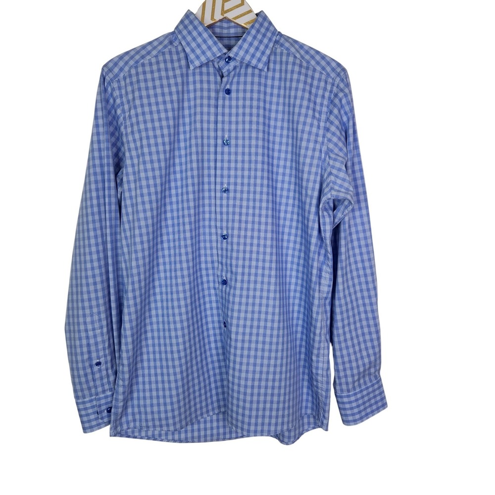 ETON Dress Shirt Mens 15.75 40 Blue Gingham Check Contemporary Long Sleeve